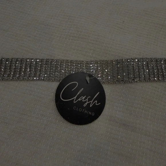 NWT Clash Clothing Sparkling Silver Rhinestone Belt O/S - Picture 5 of 6